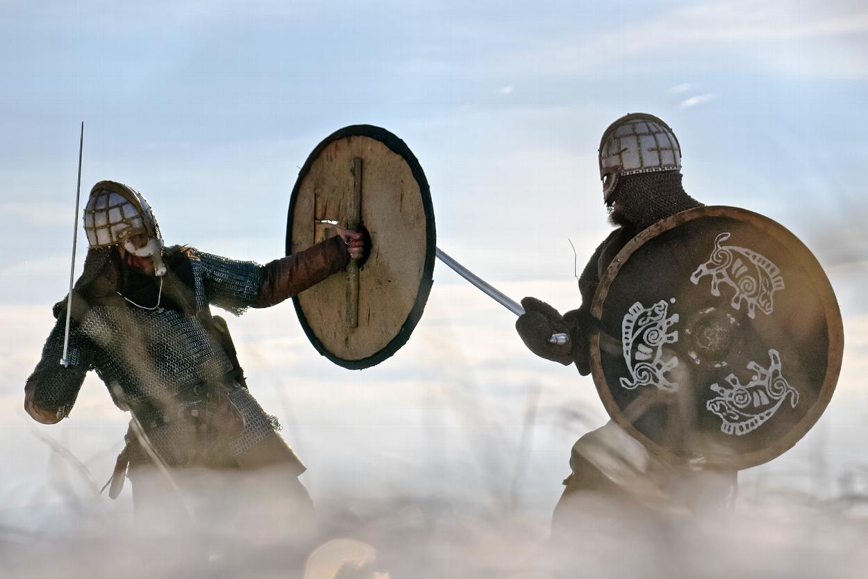 Historical Viking re-enactment in field